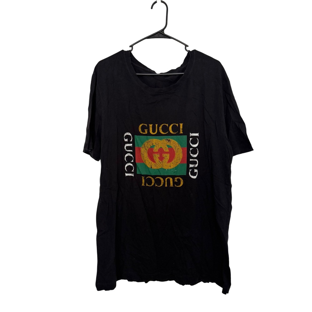 Gucci‎ Vintage Logo Black Cotton T-Shirt Made in Italy Short Sleeve Tee